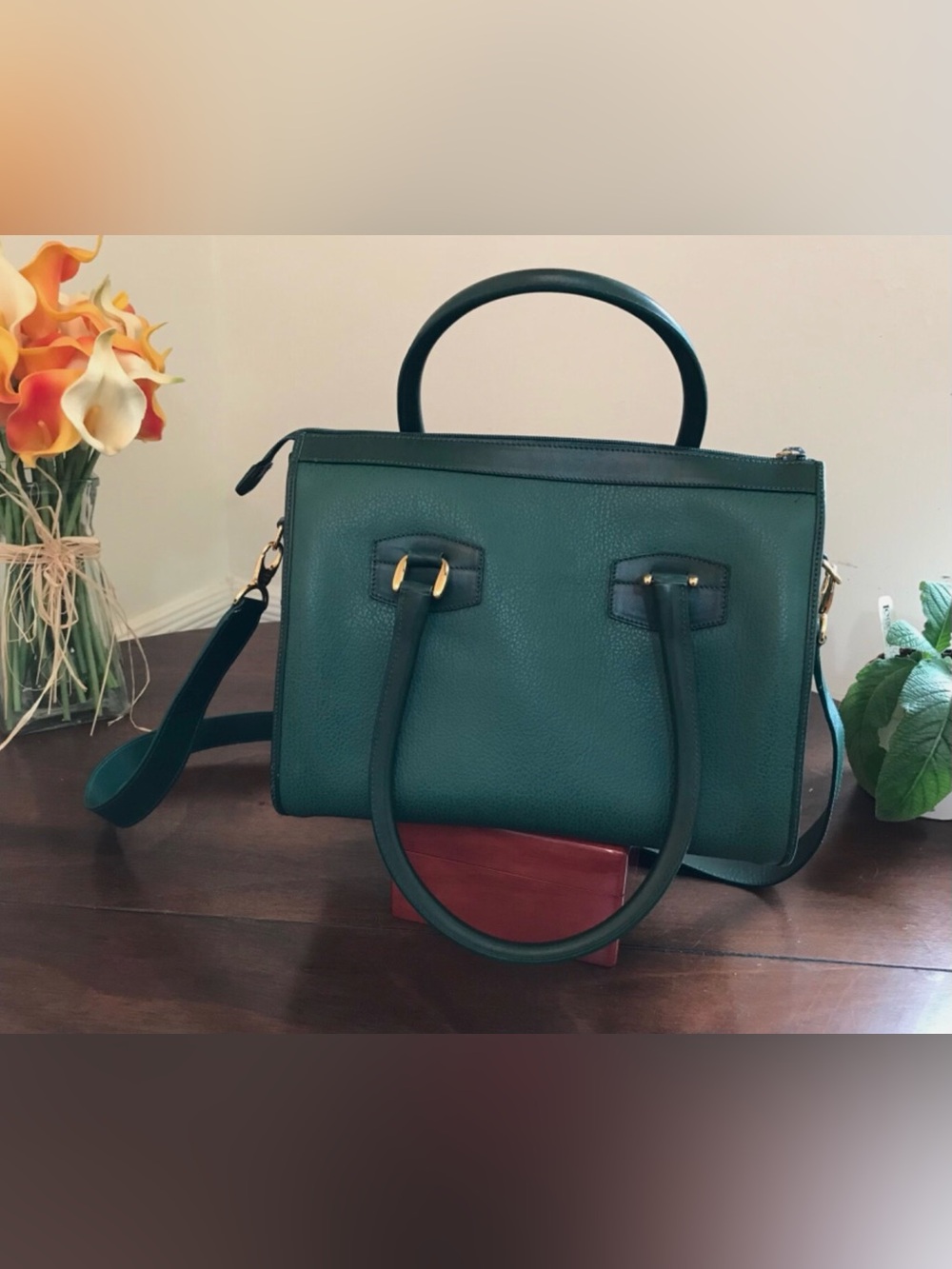 Authentic GUCCI Emerald-Green Color Leather Tote Hand Bag Pre-owned Very Good+ - Picture 4 of 14